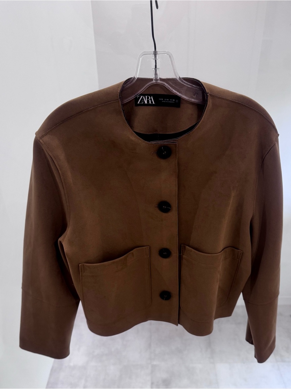 ZARA Tan Cropped Pocket Button-Front Jacket